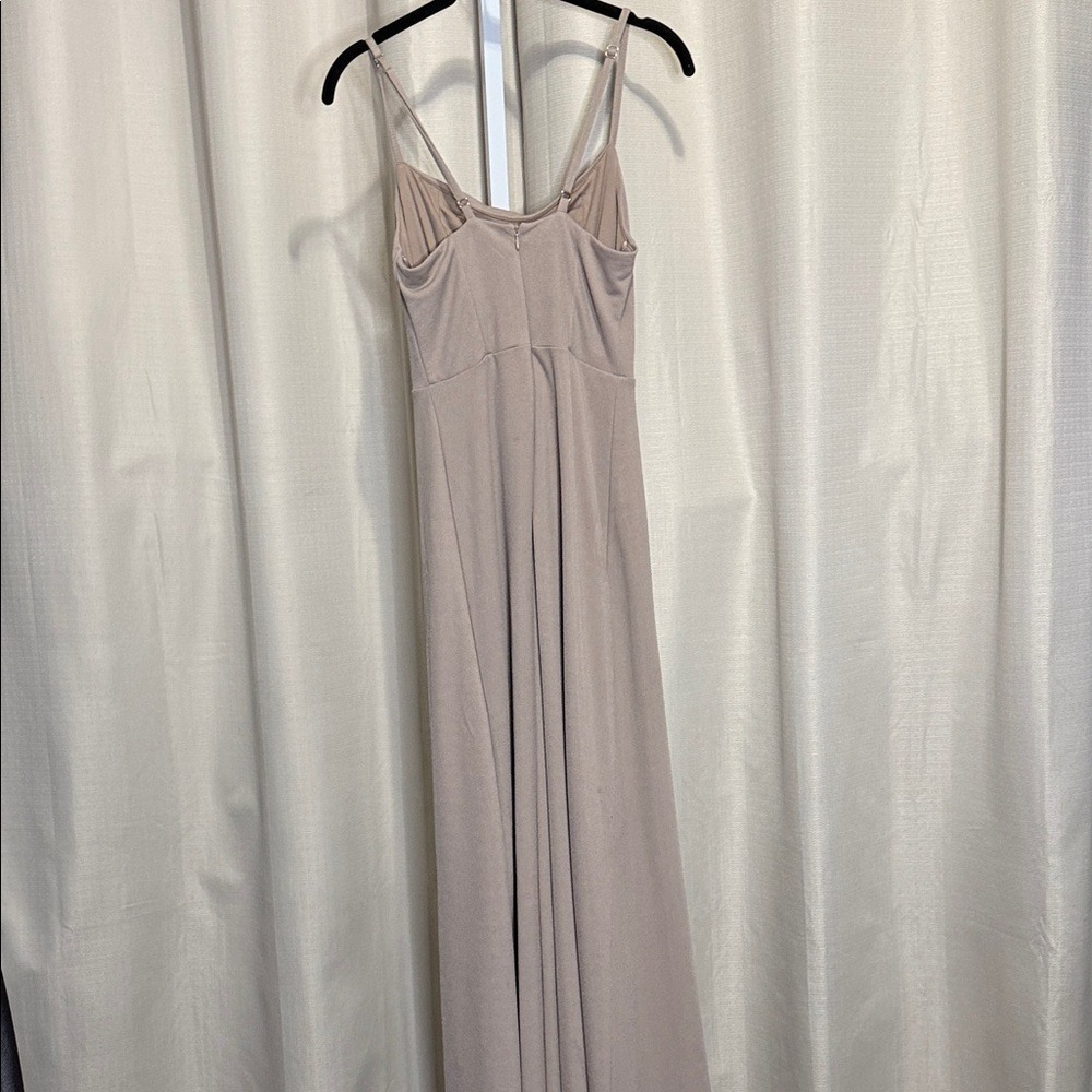 Birdy Grey Lisa Cowl Neck Maxi Dress‎ Taupe XS Bridesmaid Formal Gown Side Slit - Picture 4 of 5
